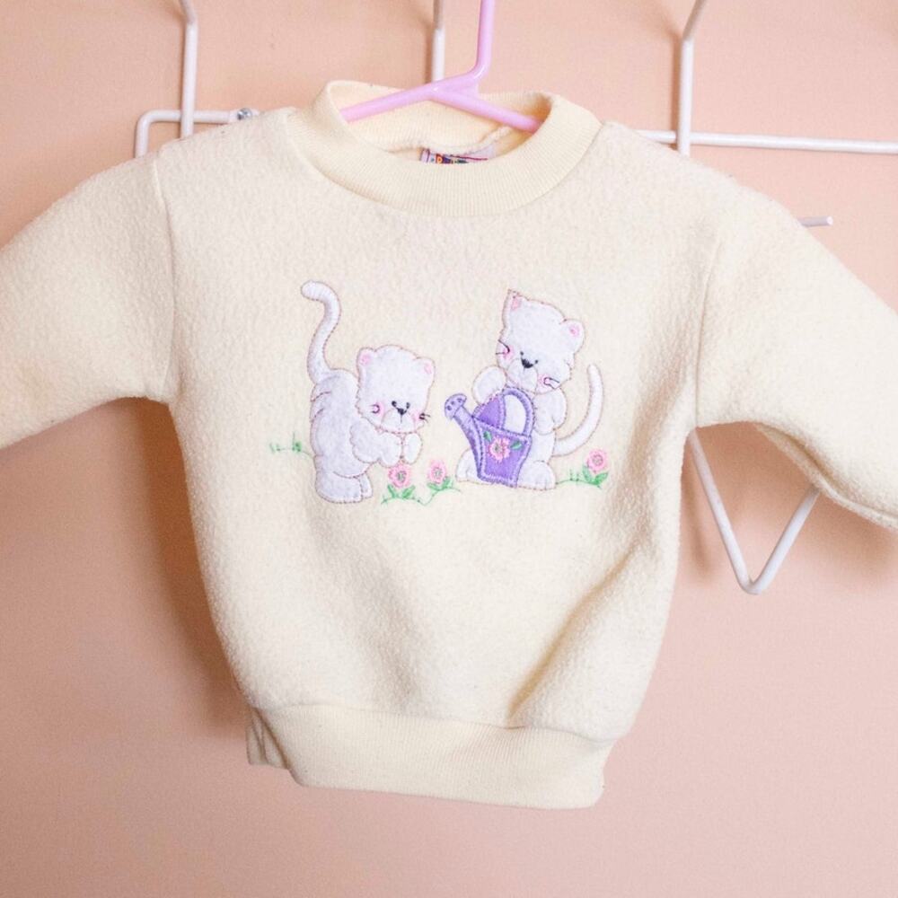 Spring Kitten Sweater | Vintage Pastel Yellow Fleece Baby 12 Months